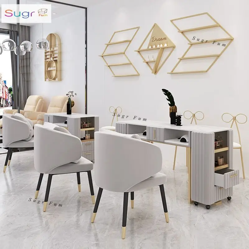 

Скандинавский ins Интернет-маникюрный стол и набор стульев для знаменитостей, одинарный, двойной, двойной, маникюрный стол, простой современный золотой маникюр
