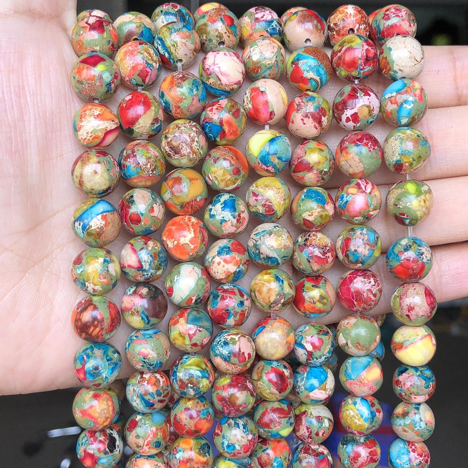 6/8/10mm Colorful Round Sediment Jasper Stone Beads Diy Necklace Bracelet Loose Beading Accessories For Jewelry Making Supplies