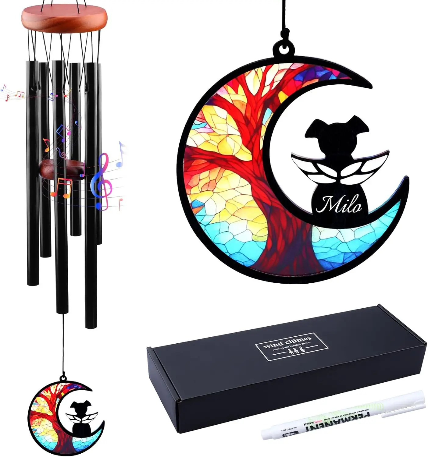 

Pet Memorial Wind Chime - Dog Sympathy Gift for Loss of Dog, Remembrance Bereavement Gift (Moon)