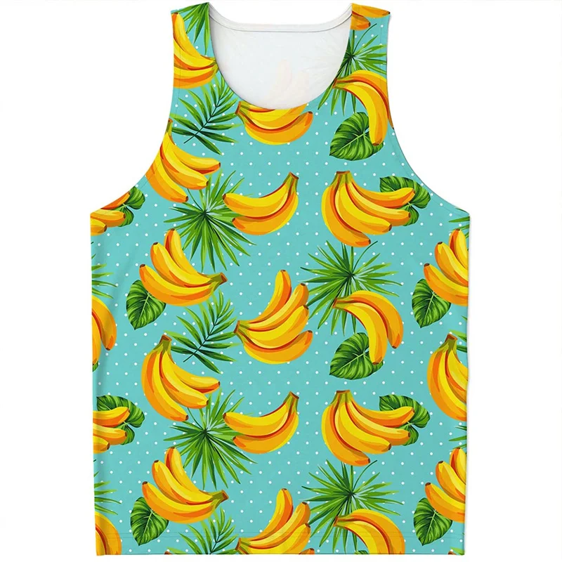 Camisetas sin mangas con patrón de plátano de plantas tropicales para hombres y niños, chaleco sin mangas de calle de verano, camisetas sueltas informales con estampado 3D de frutas