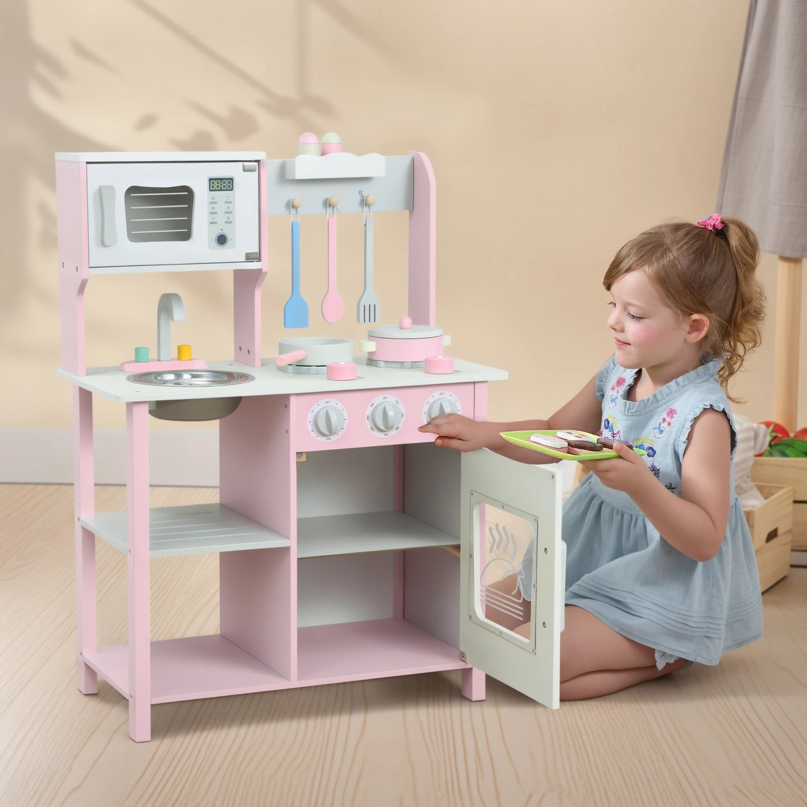 

Wooden Play Kitchen for Kids Toddler, Play Kitchen for Toddlers 1-3, Chef Pretend Play Set Toy Food & Cookware Accessories