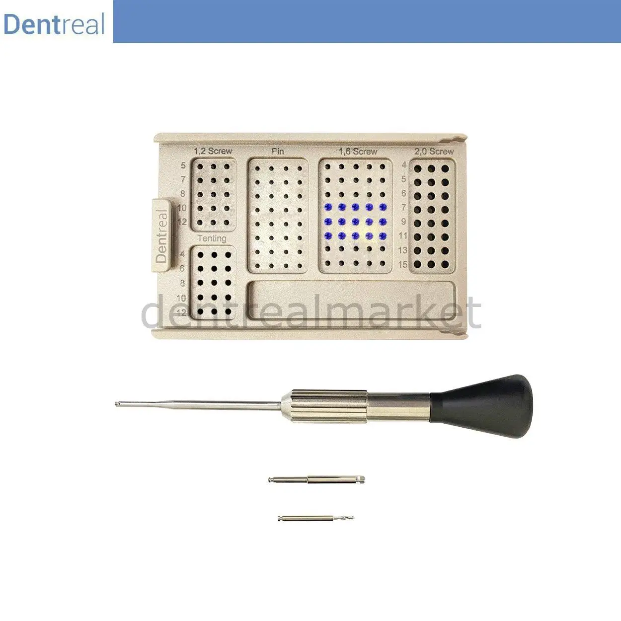 Dentreal - Membrane, Bone and Plate Fixation Screw and Screwdriver Kit - 1,6 mm Dental Fixation Screw Kit