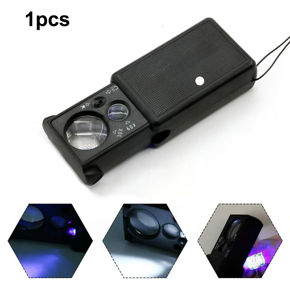 DIY Magnifying Glass Jewelry Magnifier W Box 30 60 Times Pull-out for UV Light Black Foldable Jewel Loupe Portable