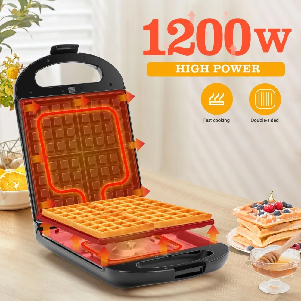 Tosti-Ijzer 3 In 1, 4 Plak Wafelijzer 1200W Panini Persgrill Met Antiaanbakplaten, Dubbelzijdige Verwarming