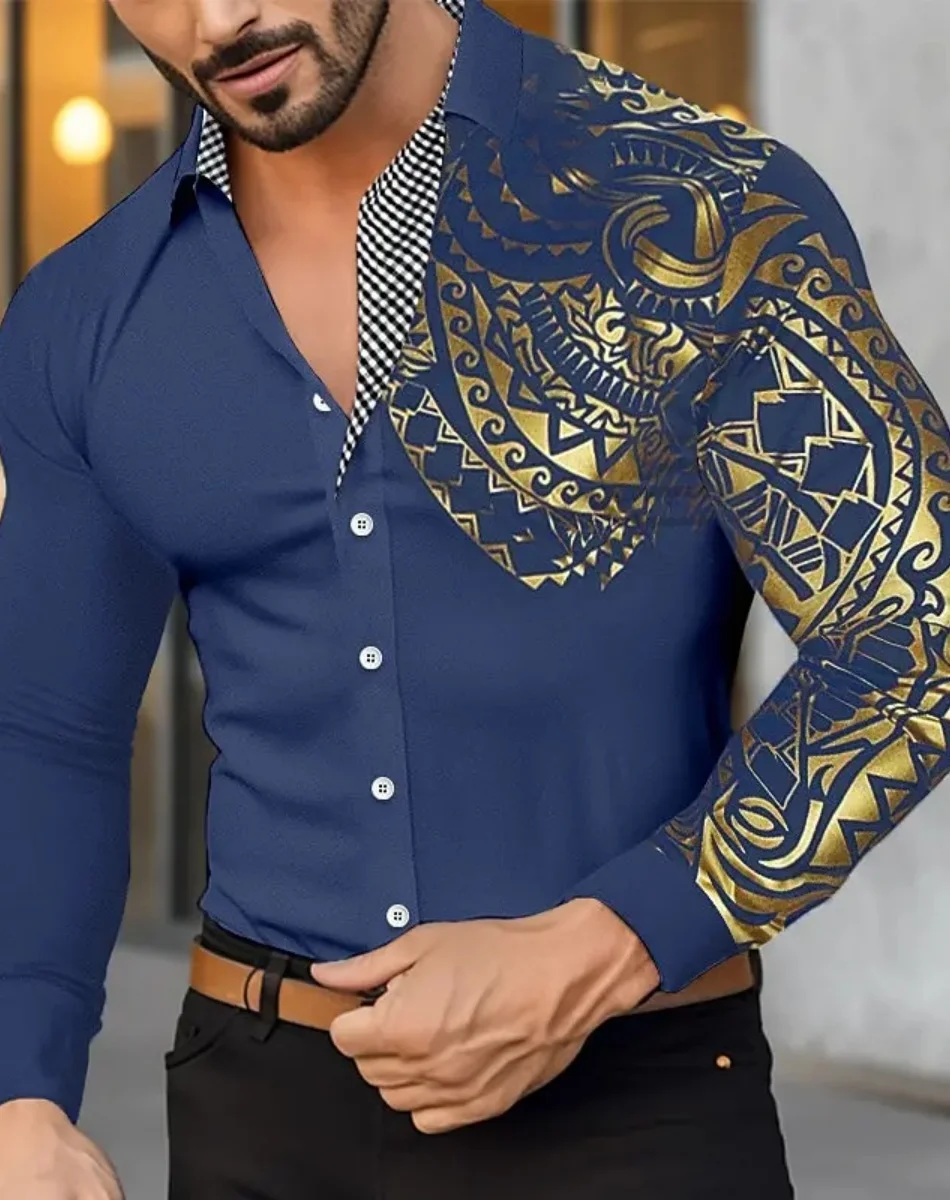 2025 Новые продукты Мужская рубашка Рубашка на пуговицах Повседневная рубашка с длинным рукавом ярко-золотой лацкан Весна Осень Офис Карьера Свадебная вечеринка