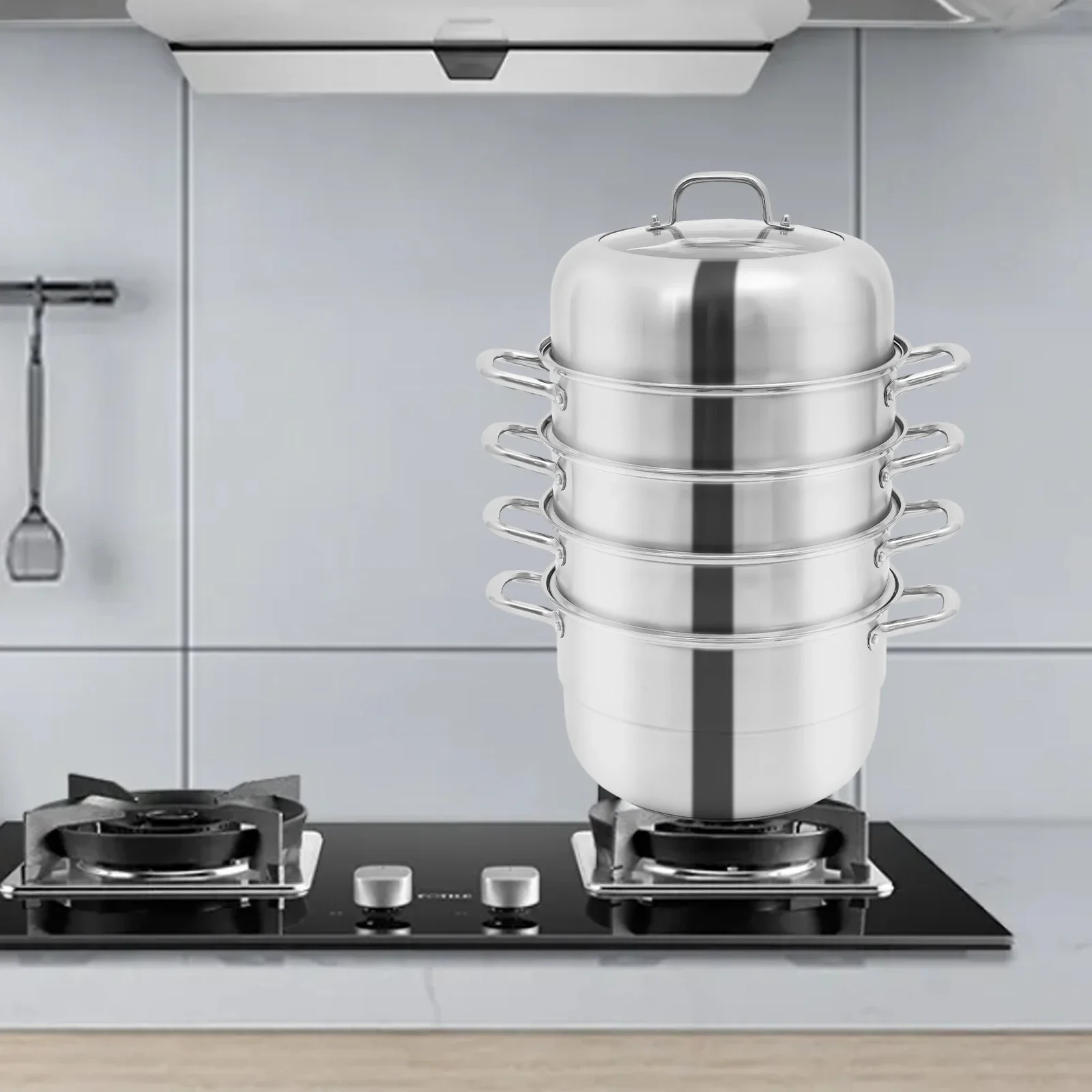 

5-уровневая пароварка из нержавеющей стали 304, большая емкость 9 л, 3 отделения, визуальная крышка для семейных газовых индукционных плит для здорового приготовления пищи