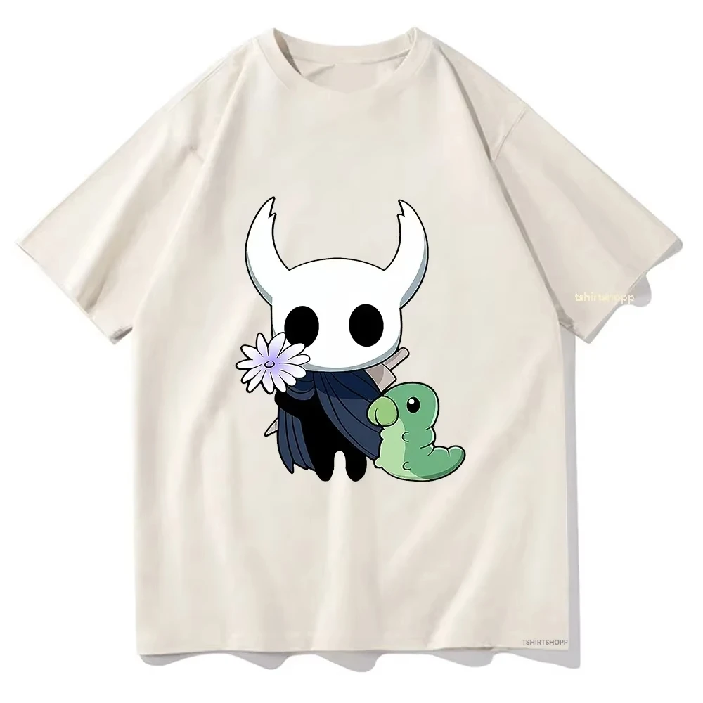 Men's Fashionable and Cute Little Ghost and Grubs Cartoon Hollow Knight 100% Pure Cotton Short-sleeved T-shirt Streetwear