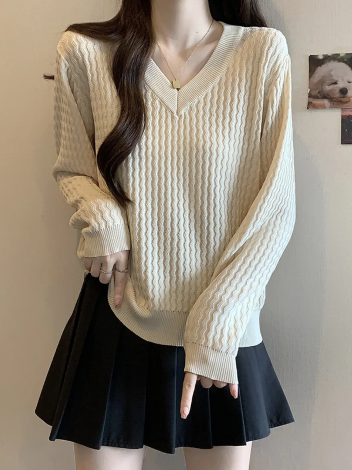 Suéter suelto de punto V-Ne para mujer Otoño Invierno Faion capa Base adelgazante irt coreano Sle largo Sve Color