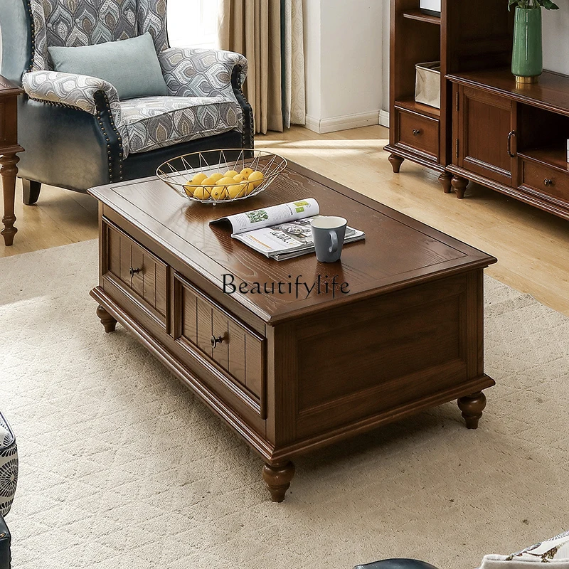 

American solid wood coffee table retro small apartment coffee table