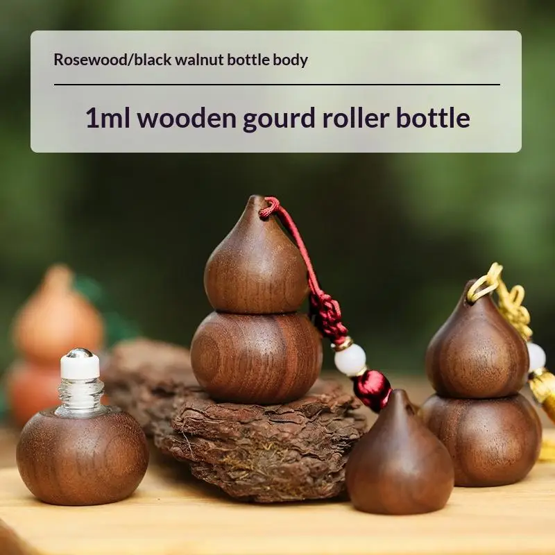 Bamboo Gourd-Shaped Rollerball Bottle Portable Retro Perfume Bottle Wooden Keychain Pendant
