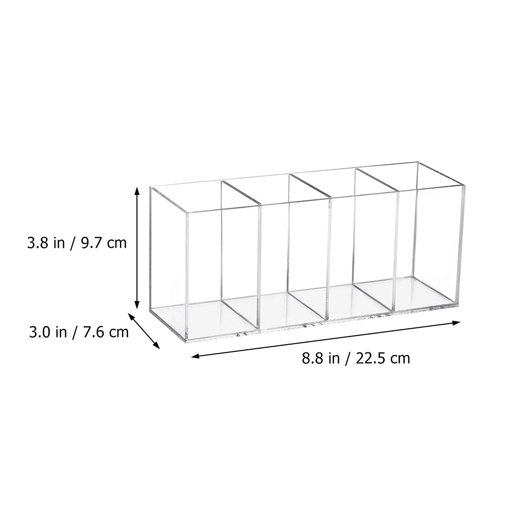 Pen Holder Acrylic Brush Makeup Storage Box Countertop Container Desktop Clear Divided Desk 4-Compartment Organizer Case