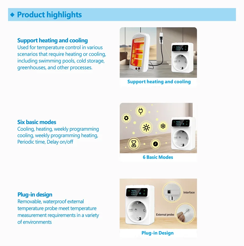Wi-Fi Smart Socket Electric Thermostat OLED Suitable for 16A Cooling & Heating Socket Temperature Controller Alexa Compatible