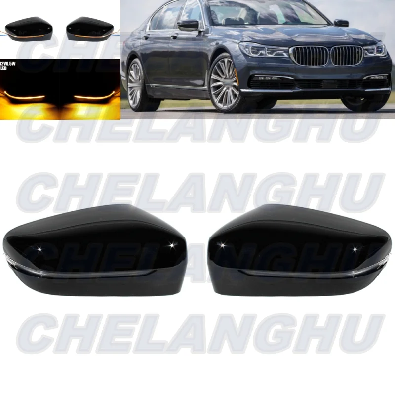 For BMW G30 530I 540I F90 M5 G32 GT G11 740I G12 750I 2016 2017 2018 2019 1 Pair Black Painted Mirror Cover With Turn Lamp