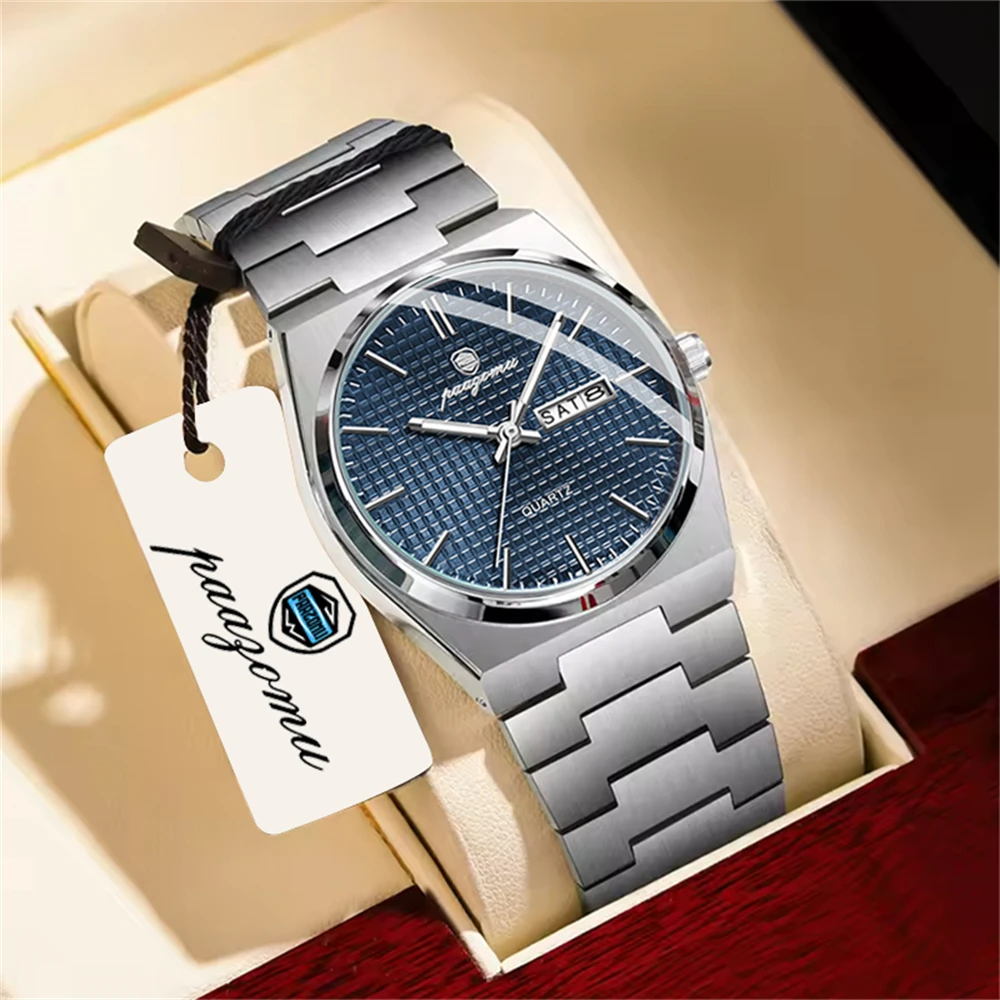 PAAZOMU Orologio da polso da uomo di lusso Impermeabile luminoso Data Settimana Orologio da uomo in acciaio inossidabile Orologi da uomo al quarzo Orologio sportivo maschile
