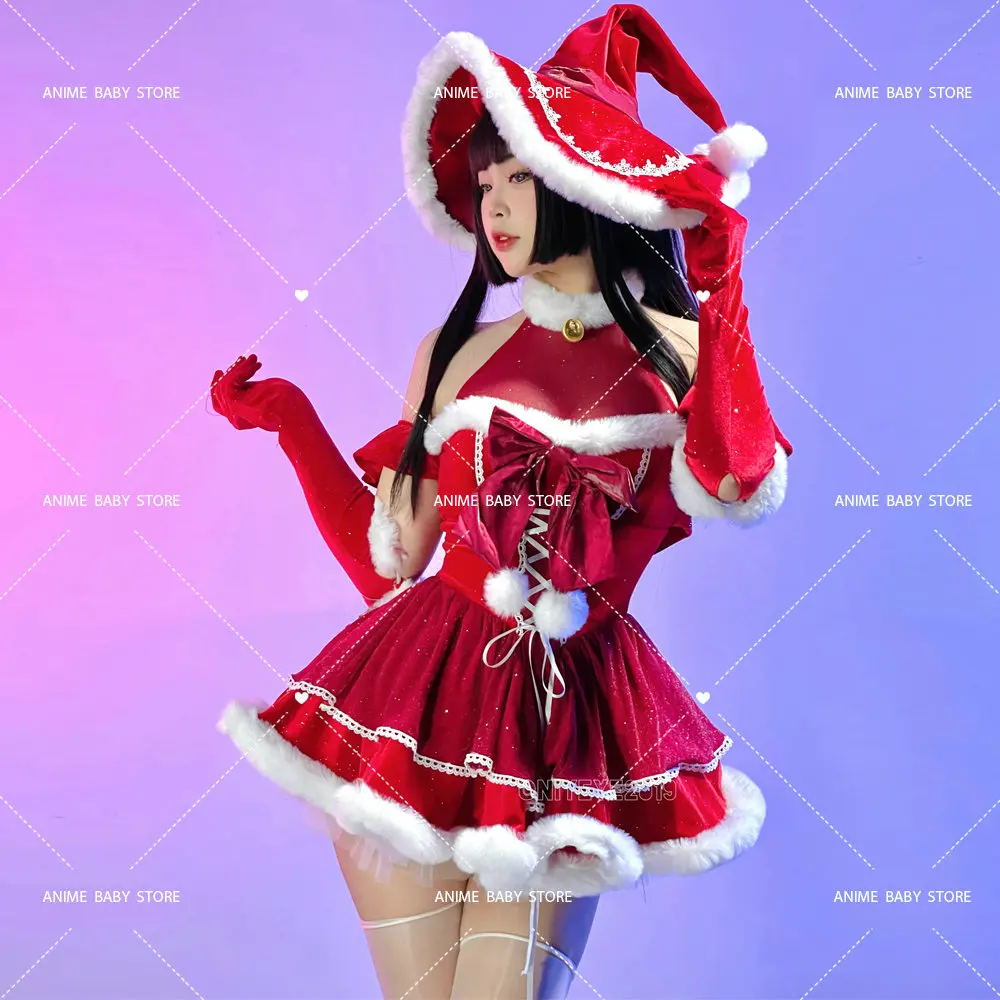 Lovely Red Maid Lolita Dress Kawaii Halloween Outfits Apron Maid  Kawaii Christmas Dress Santa Claus Cosplay Costume Women