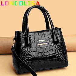 2024 Women Bags Designer Luxury Patent Leather Shoulder Sac Crocodile Pattern Handbags Purses Ladies Crossbody Bucket Sac A Main