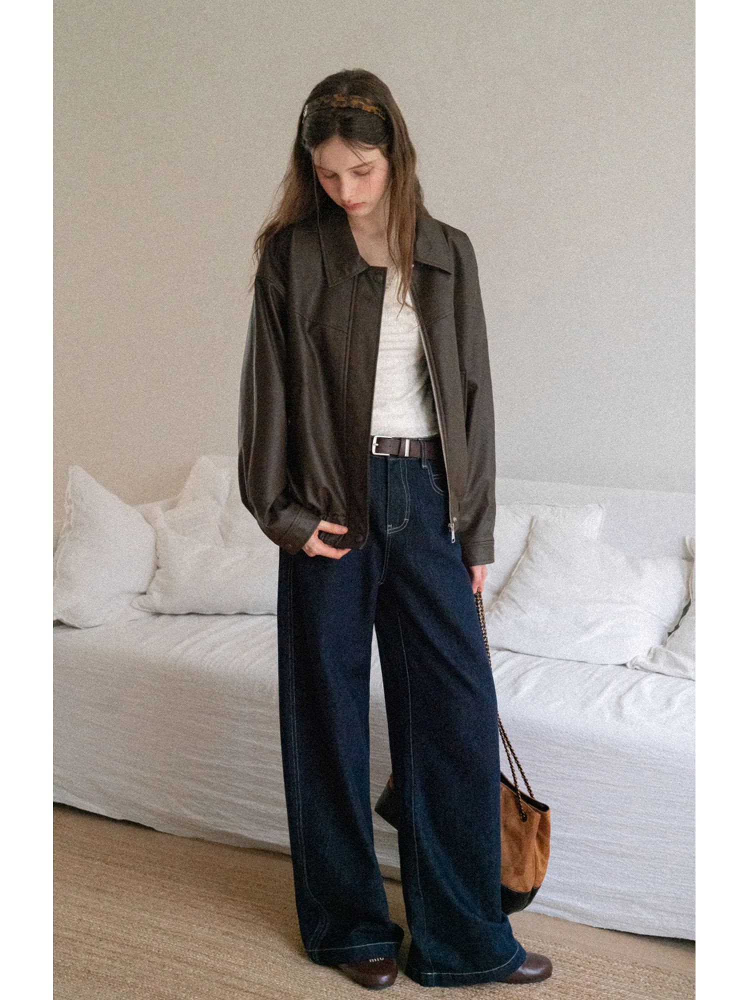 EGGKA American Sle PU Pelle Jaet ort Colletto con cerniera allentata Cappotto da motociclista Dolce vento fresco Top da donna per l'autunno