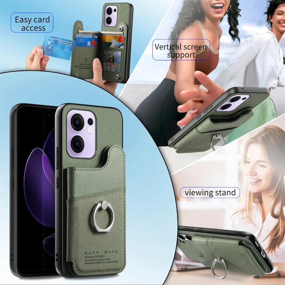 Luxury Case Leather RFID Card Wallet Back Panel for OPPO Reno 16 15 14 13 FS Reno13 F Reno 15 Pro 15A 16F 13A 14F 15F Ring Cover