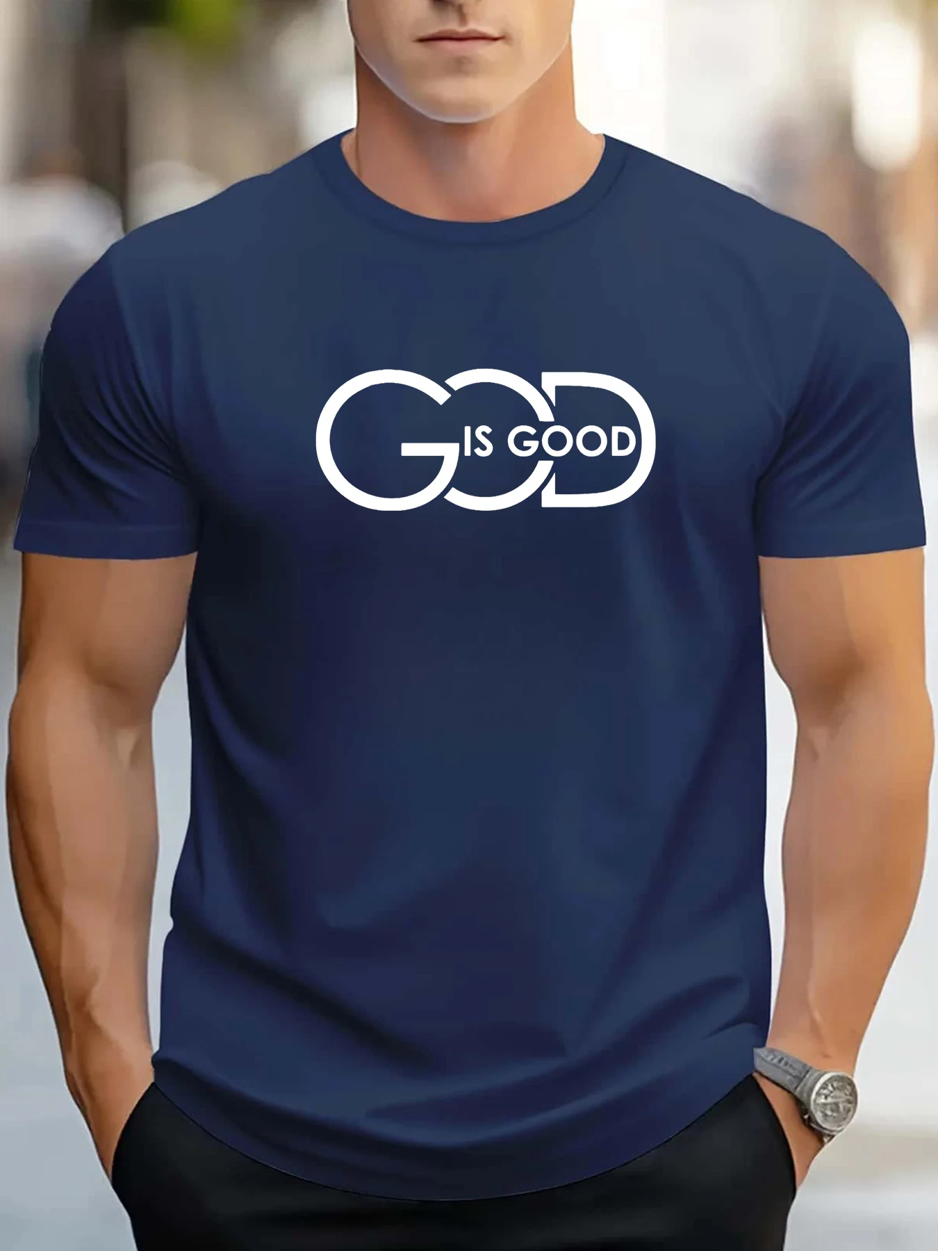 

Новое поступление 2025 года, мужская футболка с графическим принтом GOD IS GOOD, повседневная футболка с коротким рукавом и круглым вырезом, топы, уличная модная одежда