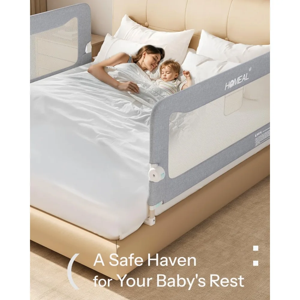 قضبان سرير للأطفال الصغار قابلة للطي لسرير مزدوج، كاملة، كوين، وملك، بطول 59 بوصة، رمادي، عبوة واحدة #6