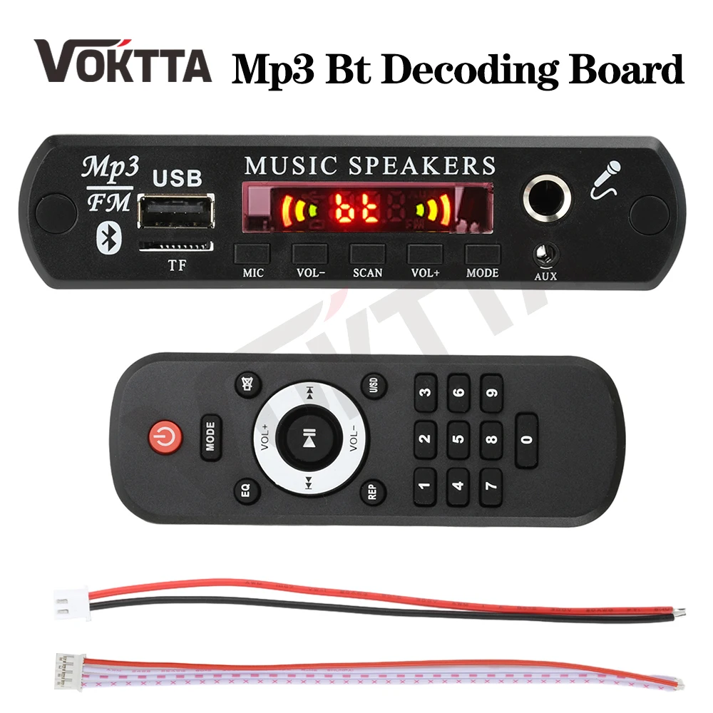 DC 12V Bluetooth 5.0 MP3 WMA WAV APE Decoder Board Hands-free Car Audio Microphone USB TF FM Radio Mp3 Music Player Speaker