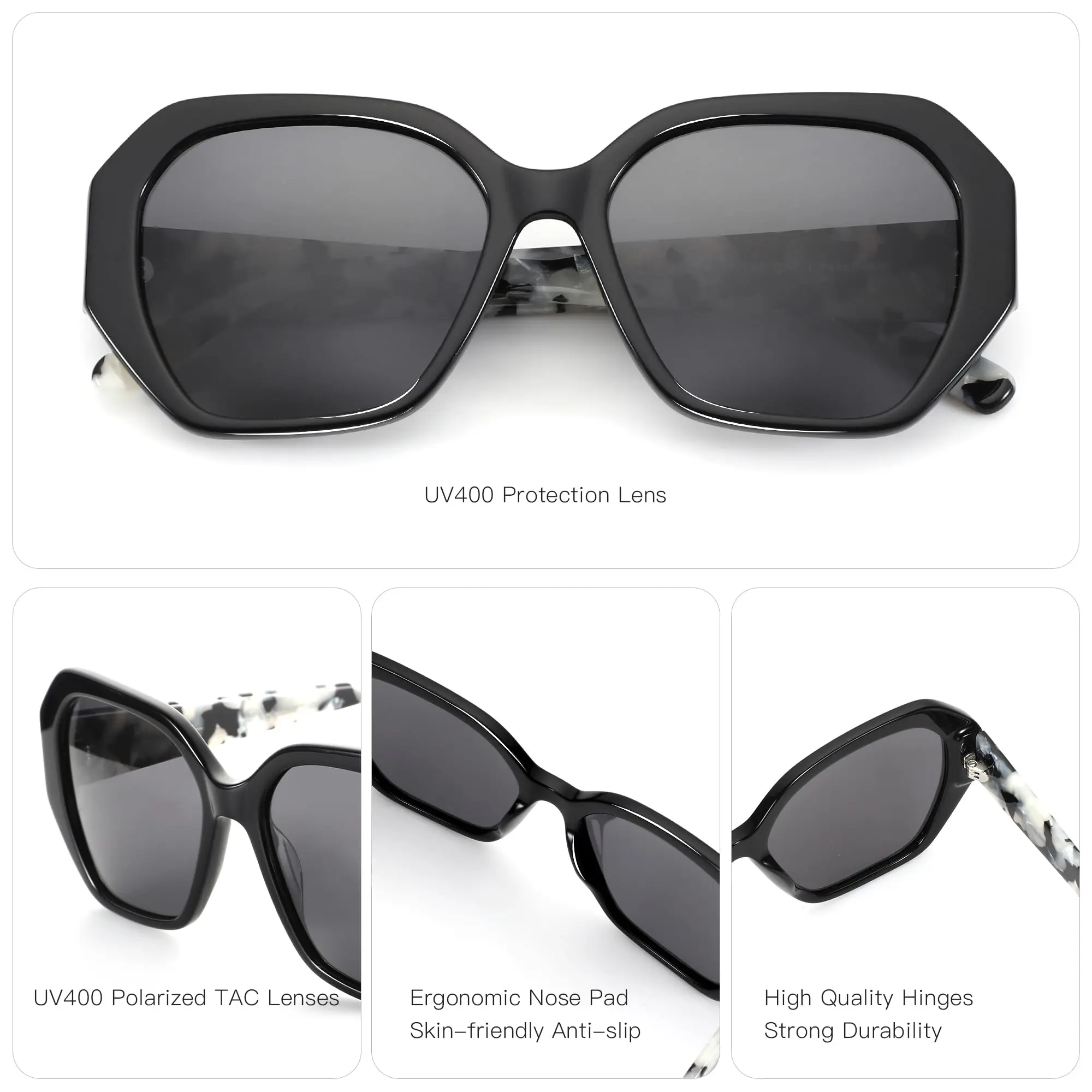 نظارات شمسية مستقطبة عصرية من BLUEMOKY للنساء: ظلال سداسية مصممة للسيدات - نظارات شمسية كلاسيكية مع حماية من الأشعة فوق البنفسجية 400 #3