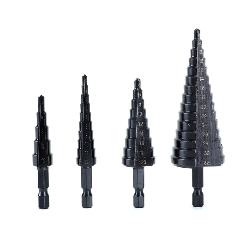 Hexagon Shank Straight Groove Black Pagoda Drill 3-12/4-12/4-20/4-32mm Step Drill Pagoda Drill