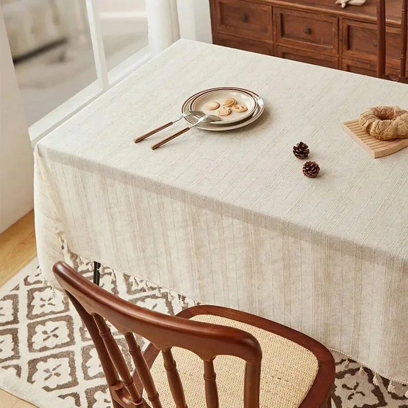 Nappe texturée en lin, 1 pièce, couverture anti-poussière à rayures naturelles, nappe de Table à manger pour fête, décor de Banquet de mariage