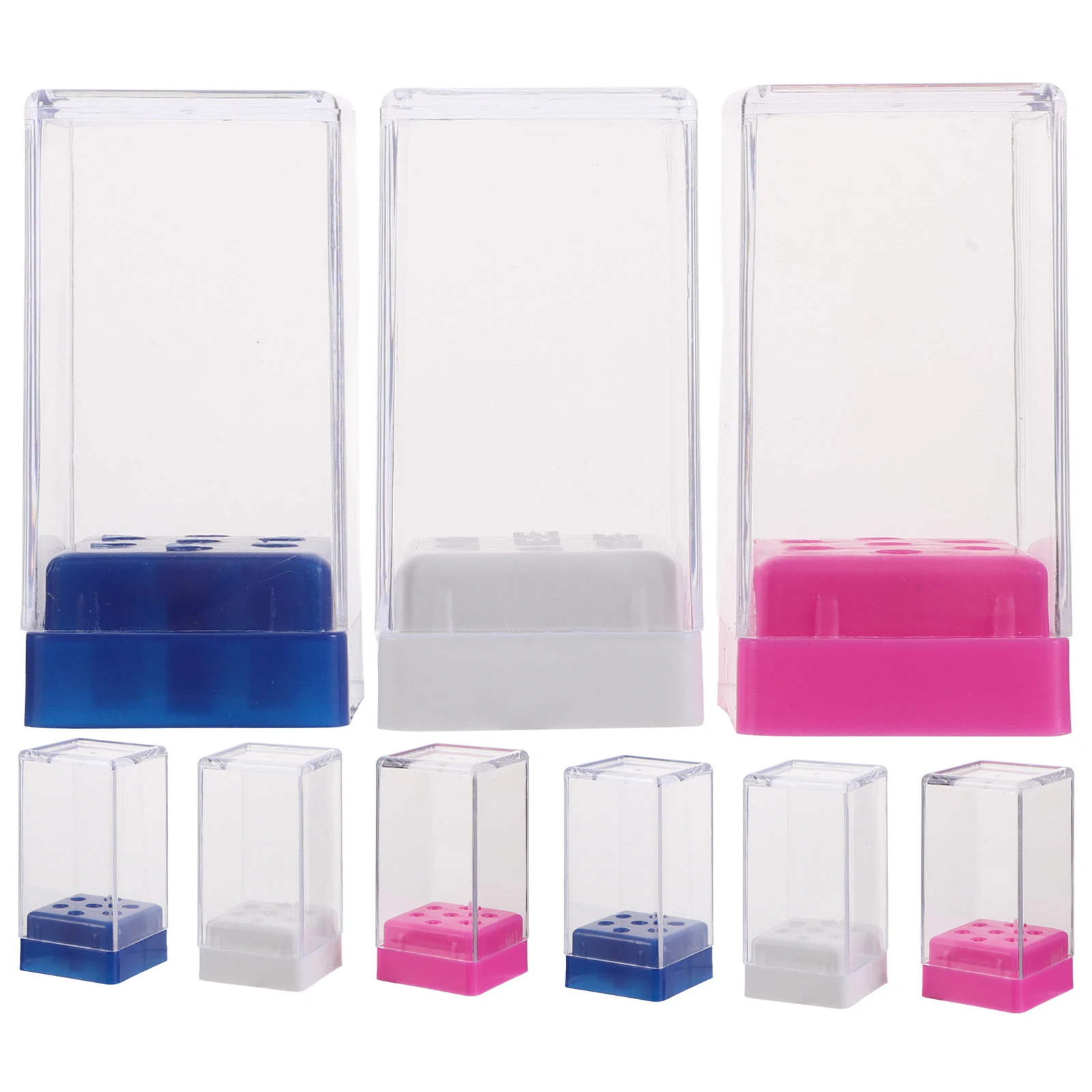 

9pcs Drill Bits Box Compact Storage Organizer For Manicure Supplies Dustproof Display Case 7 Holes Portable Grinding Heads