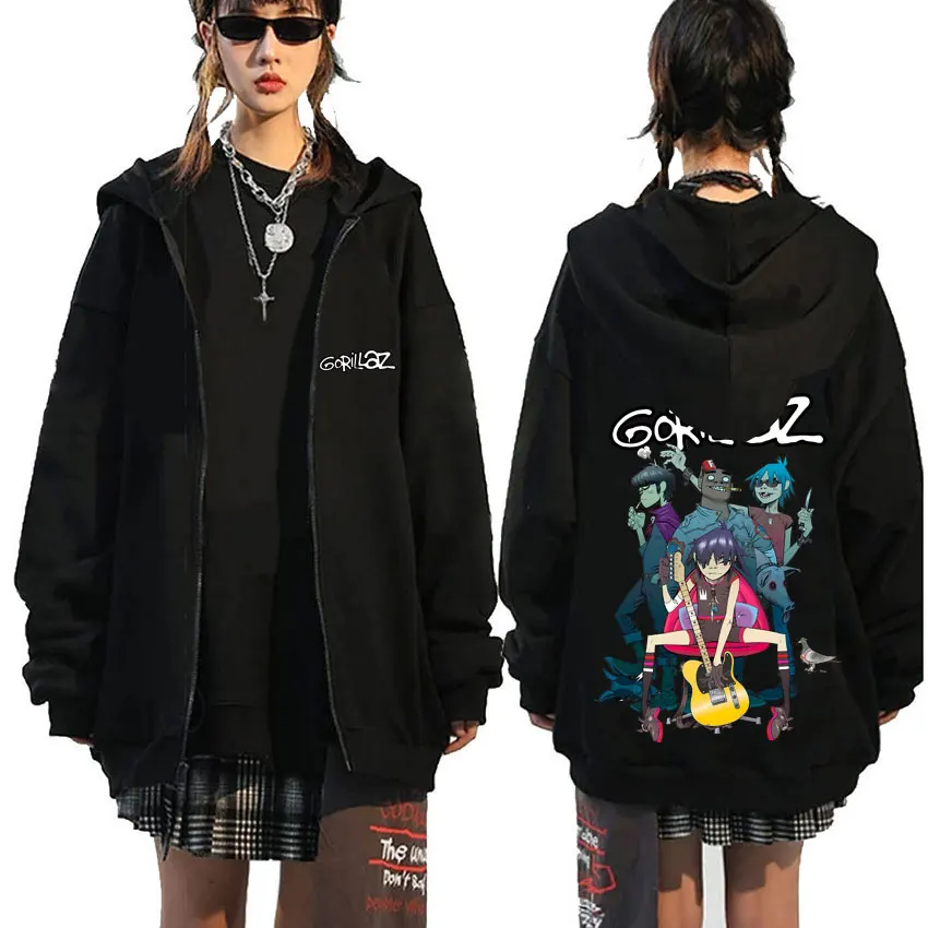 

Rock Band Gorillaz Zipper Hoodie Men Women Hip Hop Fashion Oversized Zip Up Jacket Men's Casual Fleece Cotton Zip Up Sweatshirt