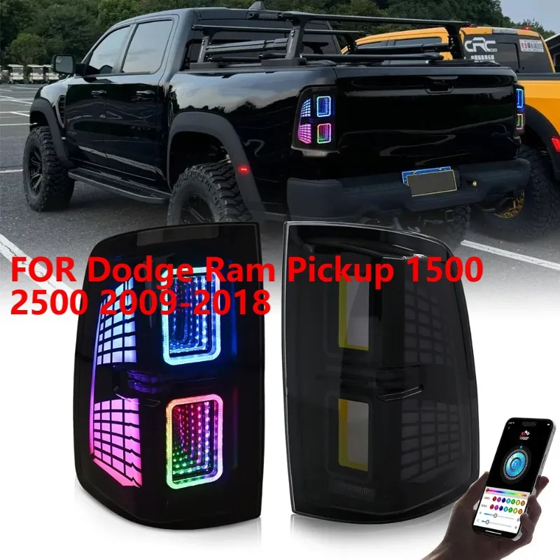 

For Dodge Ram Pickup 1500 2500 2009-2018, 1Pair RGB LED Tail Lights with Turn Signal & Brake Lamp, Plug and Play