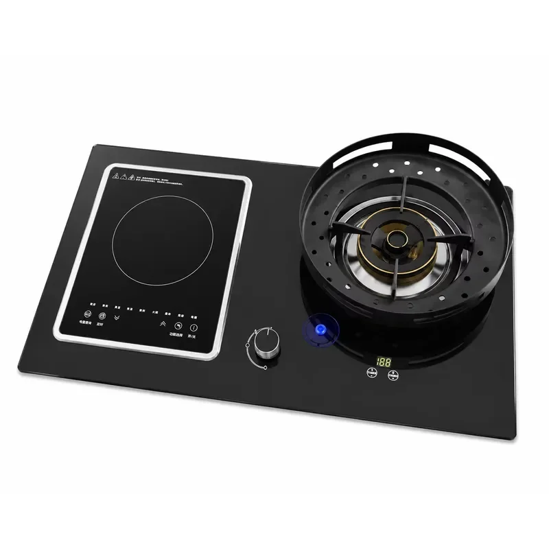 Built-in gas-electric hybrid cooker Dual-fuel cooker with black tempered glass panel, 5.2KW high-power burner kitchen stove