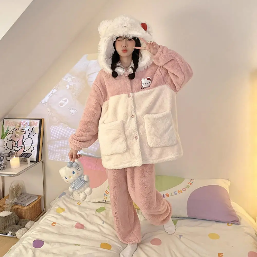 かわいいちいかわハチワレ2点セット レディースぬいぐるみパジャマスーツ アニメ 冬用 可愛い ホームウェア 漫画風 厚手 ルームウェア ソフト ガールズ