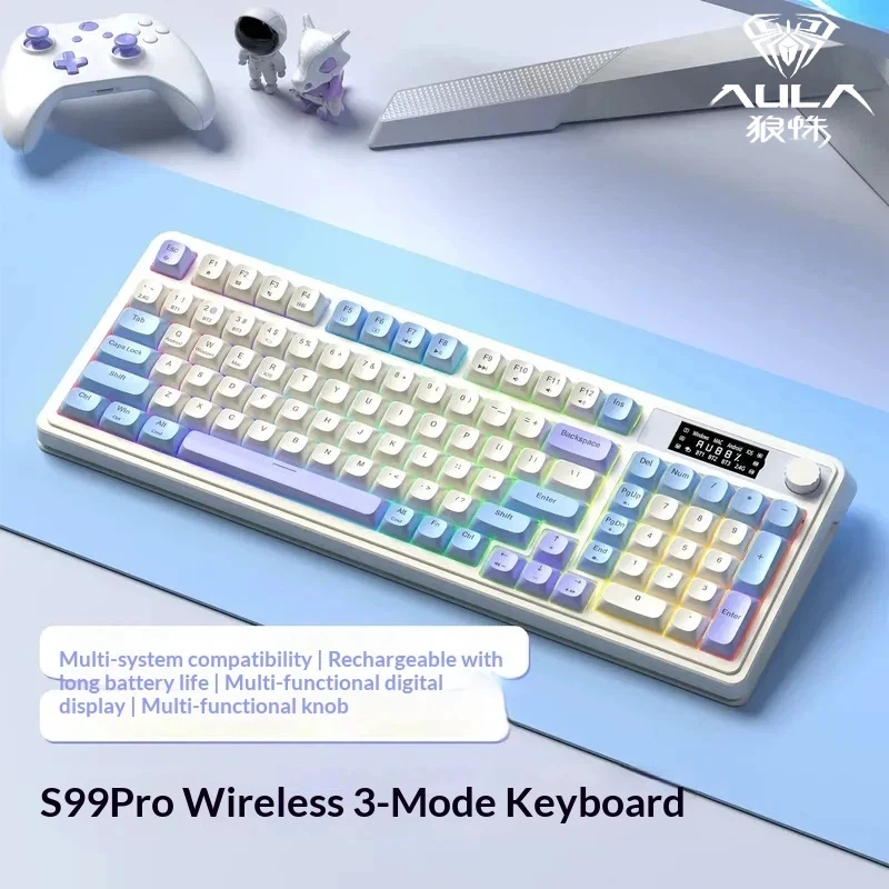 

Wolf Spider S99 Pro Клавиатура Беспроводная трехрежимная механическая сенсорная офисная игровая клавиатура с цифровым экраном Тонкопленочная клавиатура