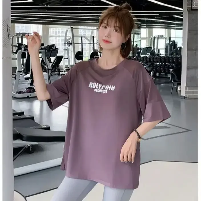 Summer Sports Yoga Wear Quick-Dry Oversized Short-Sleeve T-Shirt Training Running Fitness Breathable Loose-Fit Top Soft Women