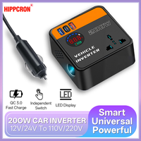 Hippcron Car Inverter DC12V/24V to DC110V/220V 200W Peak LED Display Sockets Power Inverter Adapters Fast Charging