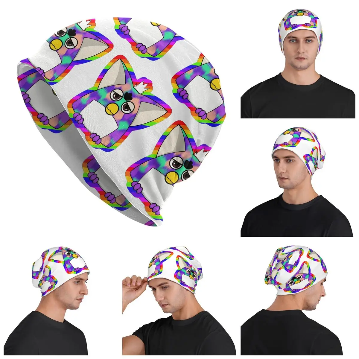 Gay Tye Dye Furby Relaxed Fit Skullies Beanies Hats Warm Autumn Winter Outdoor Cap Knitted Bonnet Caps for Unisex Adult