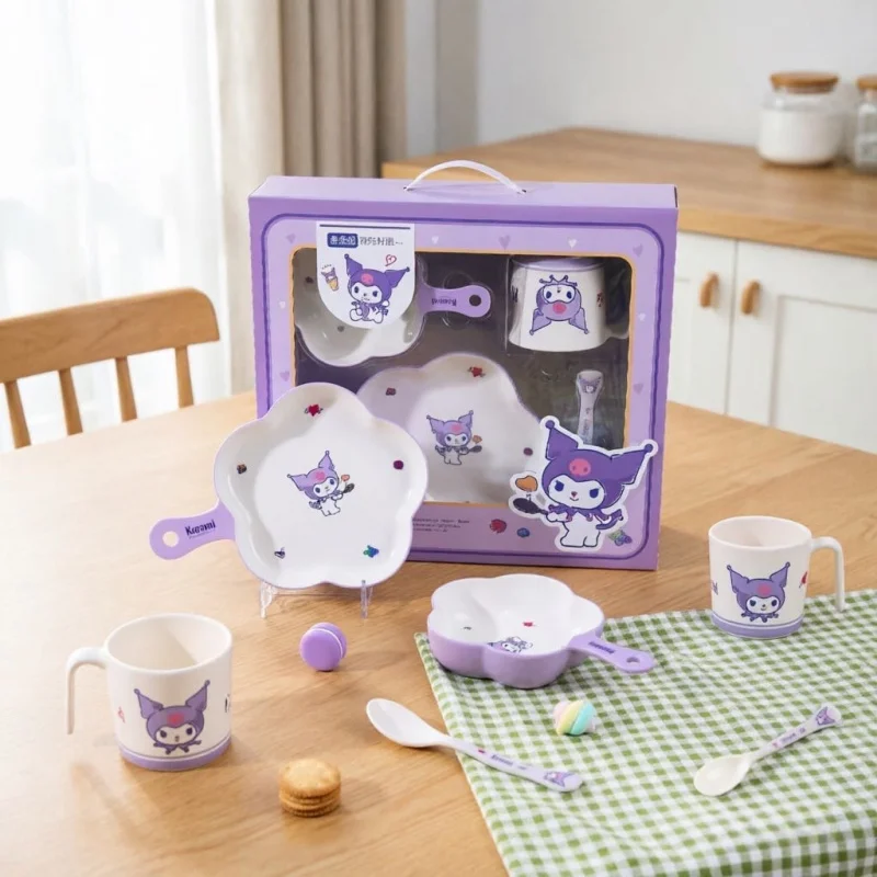 

Kuromi children's ceramic tableware set gift box baby anti-scald plate, cup, spoon four-piece gift set