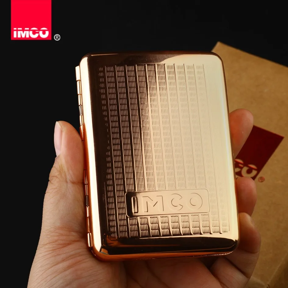 IMCO-Metal Brass Cigarette Case for Men and Women Golden Color 16 Thick Cigarette Box Genuine Gift