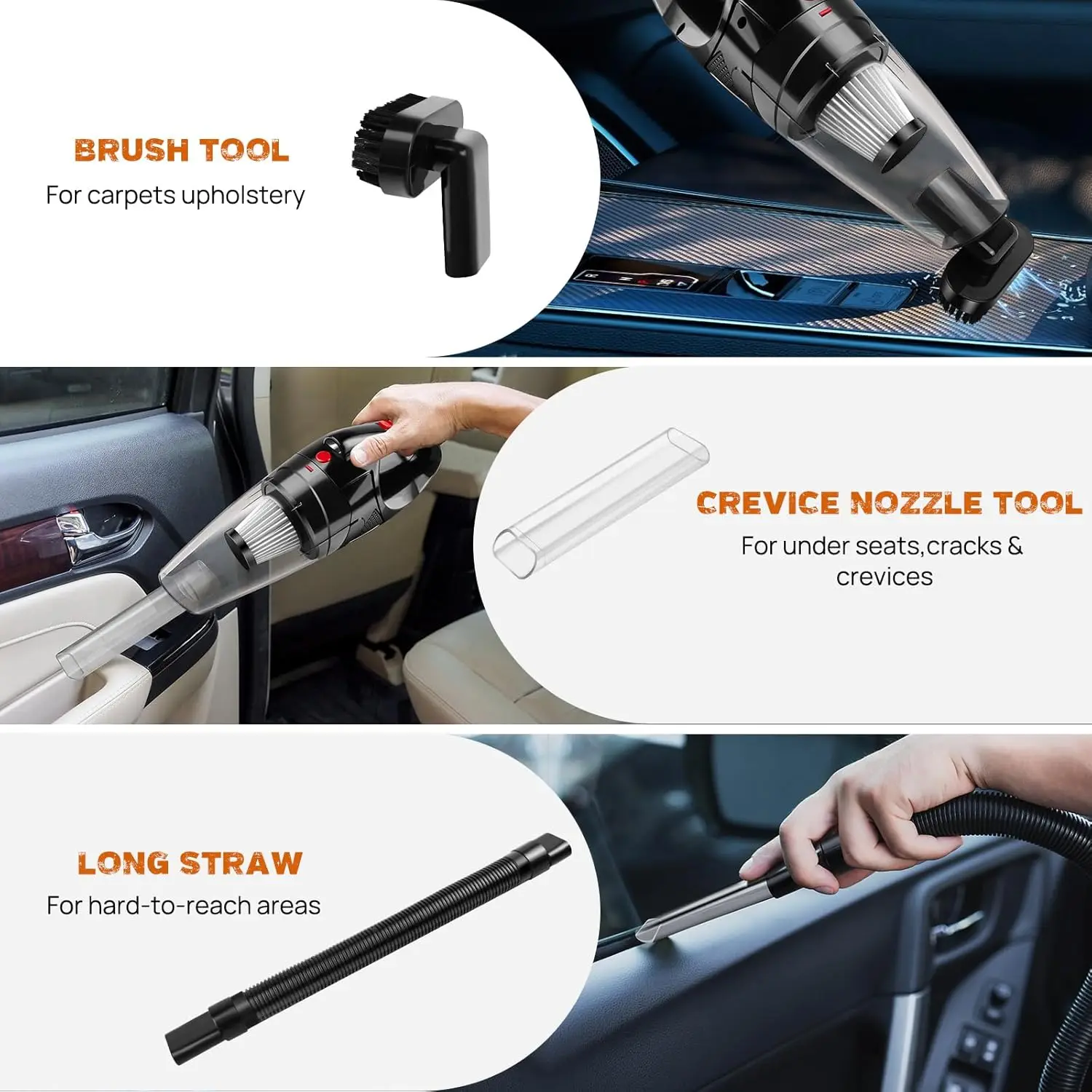 3 in 1 Cordless Handheld Vacuum Cleaner Mini Portable Rechargeable Car Vacuum for Car 7500Pa Strong Suction Car Hoover