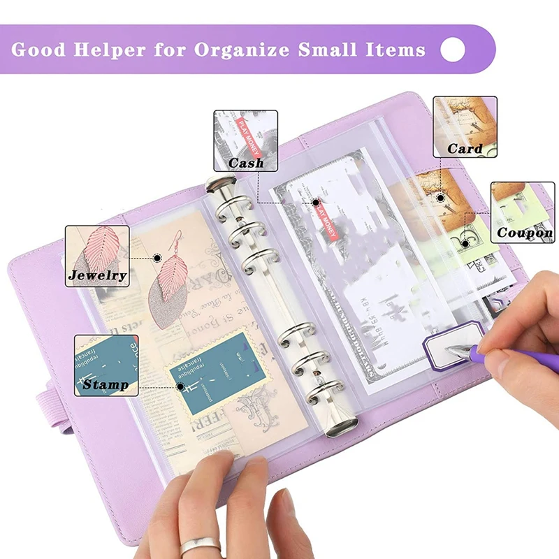 15 Pieces Of Plastic Binder Envelopes With PU Leather Notebook Binder For Documents And Cards, Purple