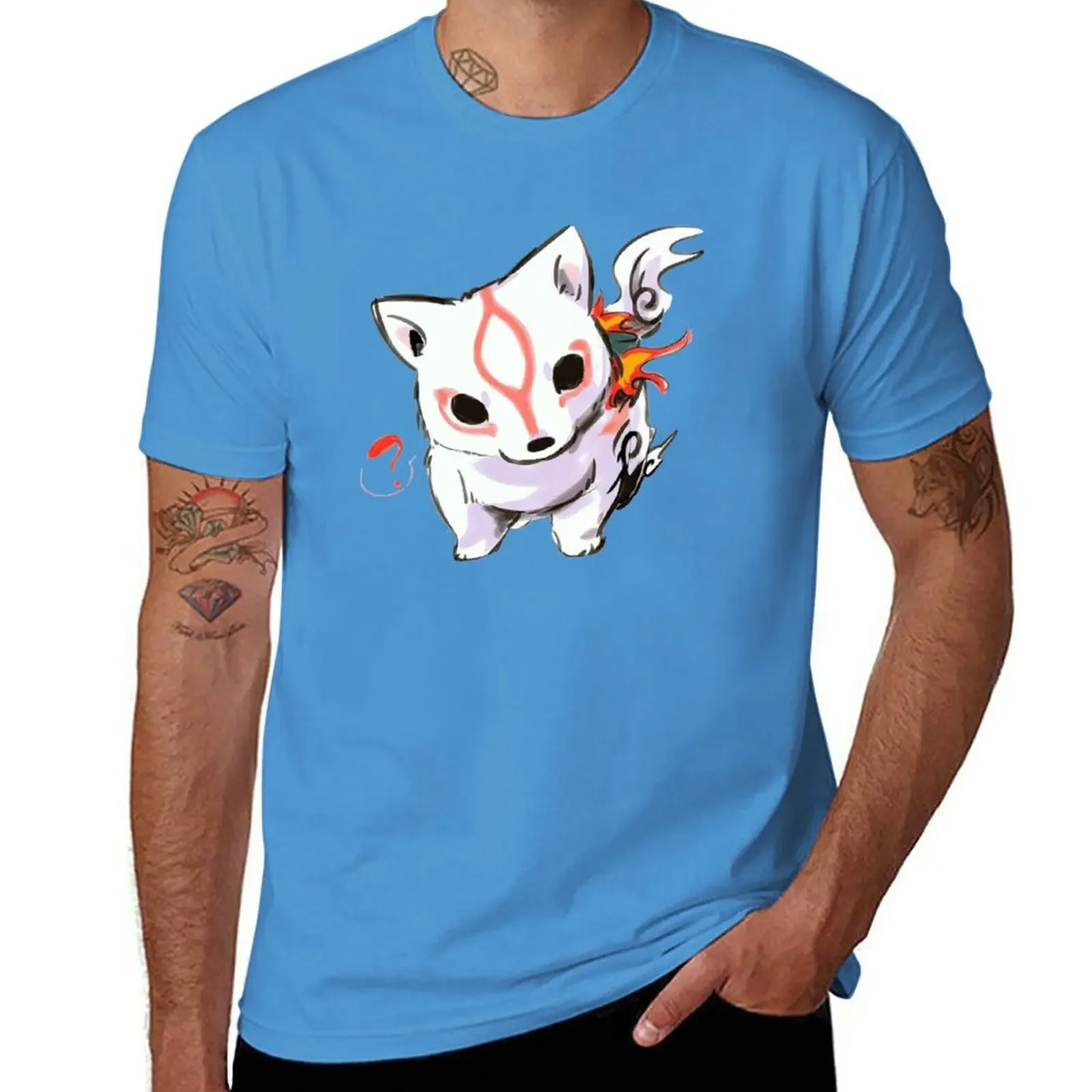 

New Baby Okami questioning T-Shirt black t shirt graphics t shirt plain white t shirts men