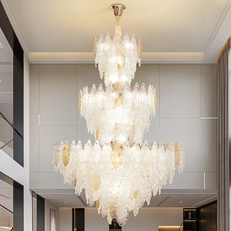 فيلا الثريات دوبلكس السقف مصابيح غرفة المعيشة الإبداعية يترك الجنكة يترك كريستال زجاج الراقية مصابيح متدلية بالجملة