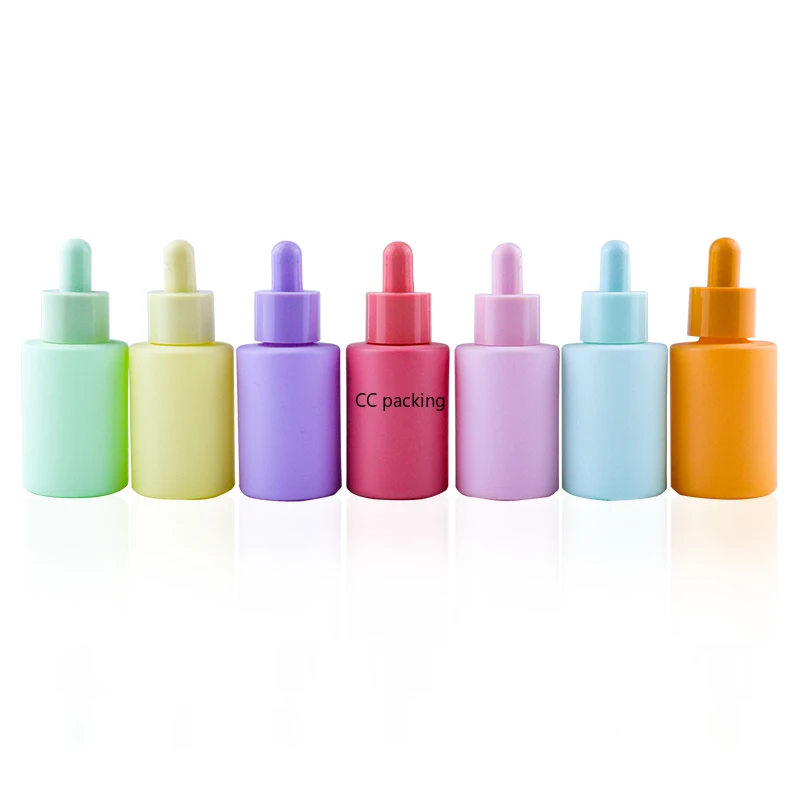 30ml Kleurrijke Matglas Macaron Druppelflessen Roze/Geel/Groen Essentiële Olie Essentie Vloeibare Flesjes Pipet Cosmetische verpakkingen