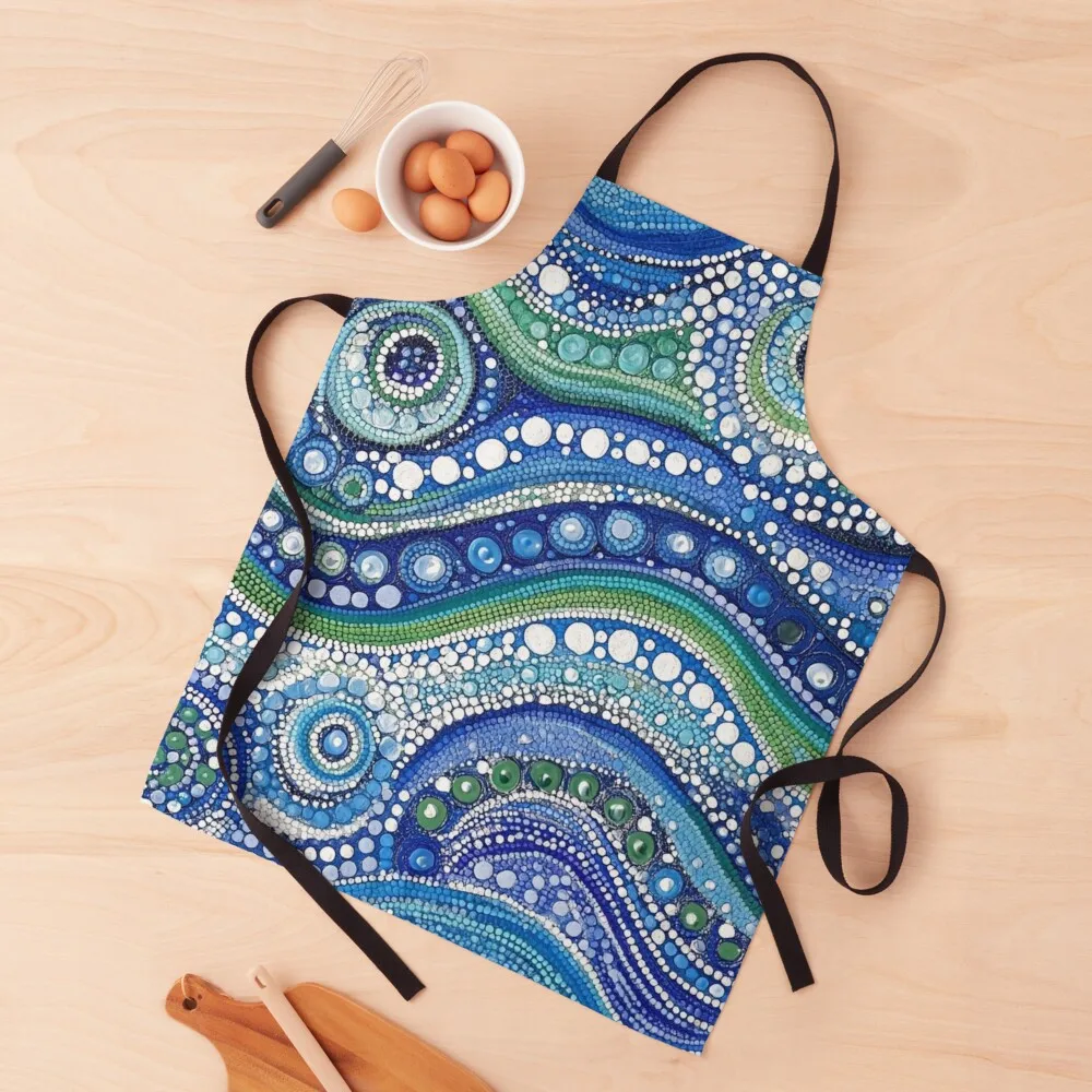 

Aboriginal Authentic Art - With Fossils Waves Apron Kitchen For Man Camping Apron
