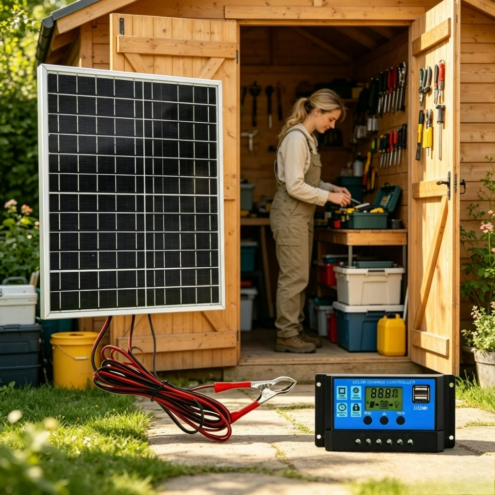 RV Boat Outdoor Solar Panel Kit Portable Monocrystalline 12W Aluminum Frame and 12V PWM Solar Controller for Camping Travel Cell