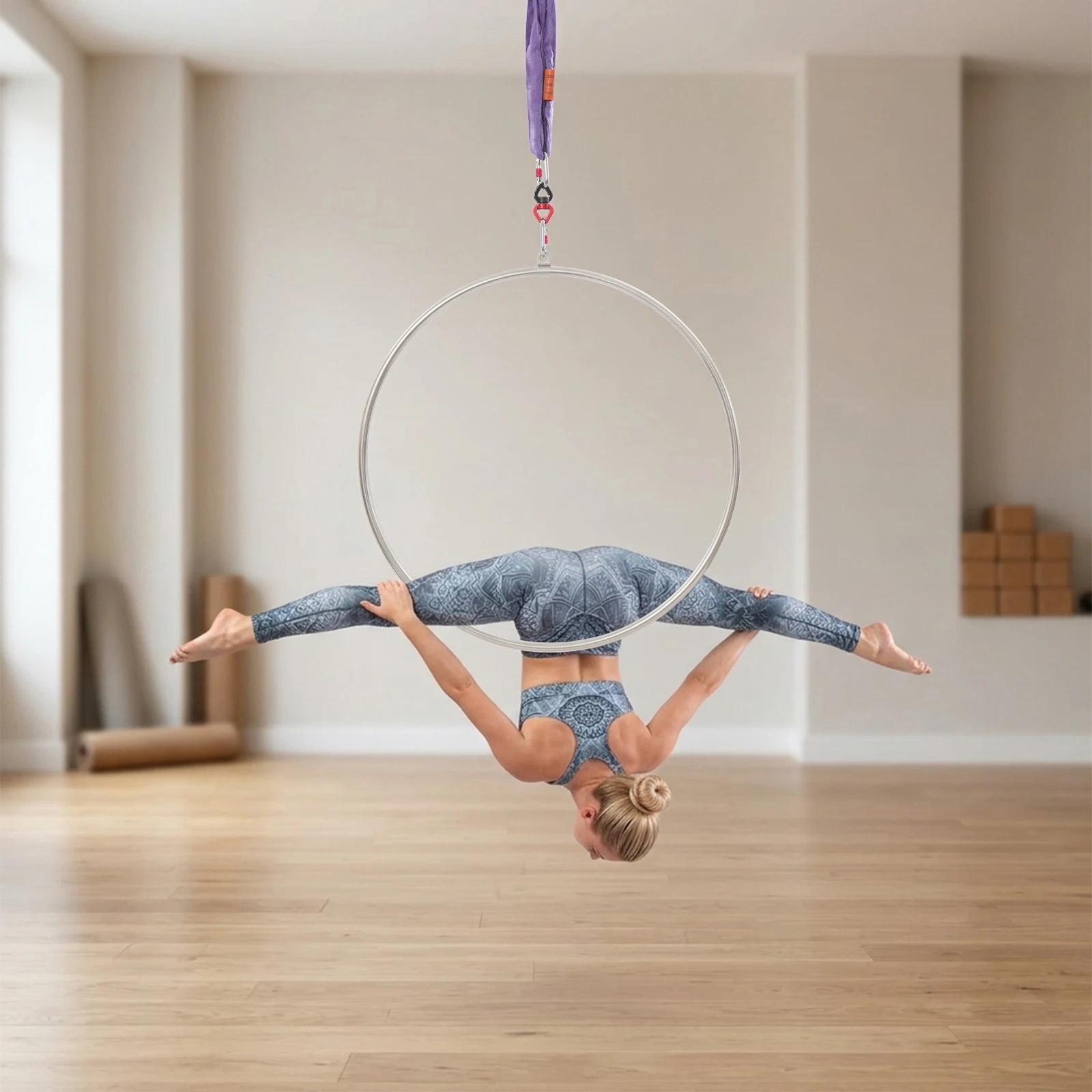 Set de Aro Aéreo, Lira de un Solo Punto de 95 cm (37.4 Pulgadas) con Accesorios, Anillo de Fitness de Acero Inoxidable para Yoga Aéreo, Gimnasio en Casa