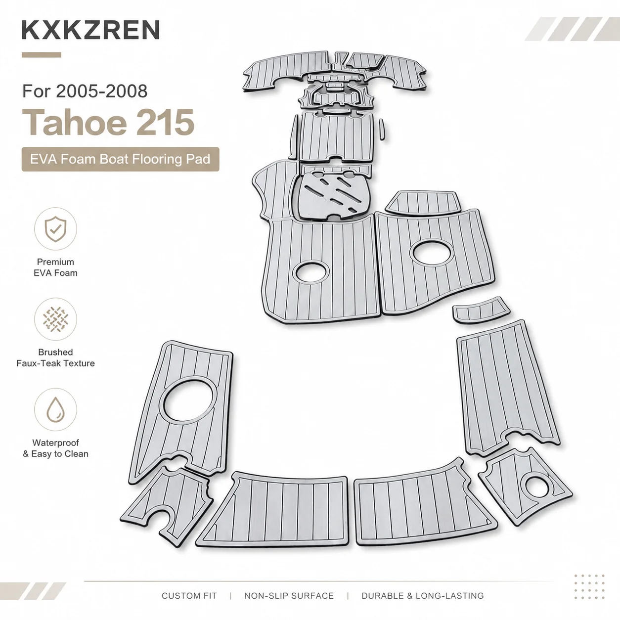 KXKZREN Marine Flooring Replacement Set for 2005-2008 Tahoe 215 EVA Foam Deck Pads Non Slip Cockpit Swim Platform Mats Full Kit
