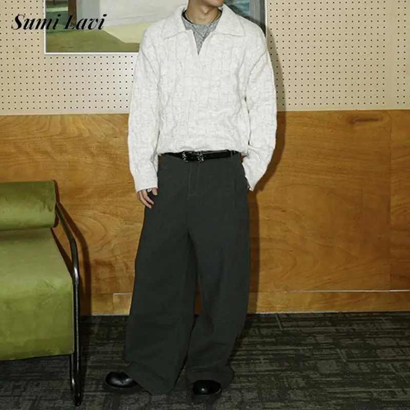 العصرية الرجال طبقة مزدوجة محبوك قمصان بولو خريف شتاء في الهواء الطلق نسيج غير رسمي سترة Vintage رجالي التلبيب الخامس الرقبة متماسكة لاعبا #1