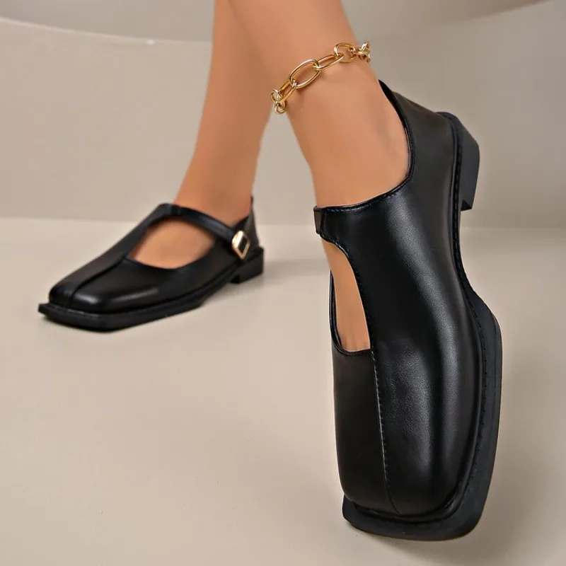 Comemore Retro Loafers Women's Autumn Fashion Square Head Low-heeled Single Shoes Female Shallow Mouth Temperament Mocasines